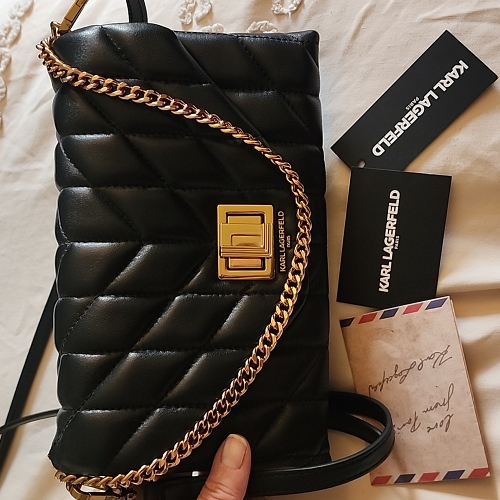 Elegant Karl Lagerfeld Black Quilted Shoulder or Crossbody Bag